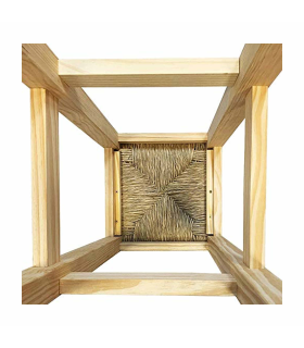 Taburete cuadrado de madera con asiento de rafia, banqueta con reposapiés y asiento de fibra natural para restaurante, cocina, 50 x 33 x 33 cm