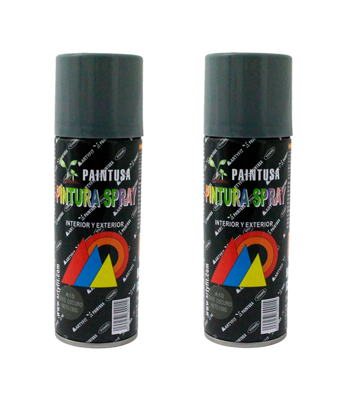 Montoro - Pack 2 botes de pintura en spray gris oscuro A10 200 ml, válido para multitud de superficies de interior y exterior. Pintura en spray, válida para distintos materiales de 17 x 5 x 5 cm