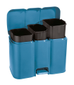 Tradineur - Cubo de basura triple de plástico con tapa, papelera, fácil apertura con pedal, contenedor almacenamiento de residuos, reciclaje, cocina (Azul, 40 litros, 41,5 x 58,5 x 32 cm)