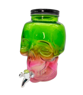 Tradineur - Tarro dispensador de cristal calavera con grifo 4 litros. Bote dispensador, botella con grifo, garrafa, jarra de cristal con grifo 26 x 17 cm, color aleatorio