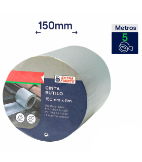 Tradineur - Cinta adhesiva de butilo, extra fuerte, impermeable, multiusos, sellador, reparar fugas de agua, grietas, juntas, bricolaje, construcción (Gris, 150 mm x 5 m)