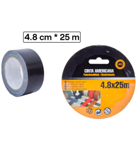 Tradineur - Cinta americana universal, impermeable, resistente, fuerte adherencia, corte fácil, reparar, sellar, reforzar, fijar, multiusos, bricolaje (Negro, 48 mm x 25 m)