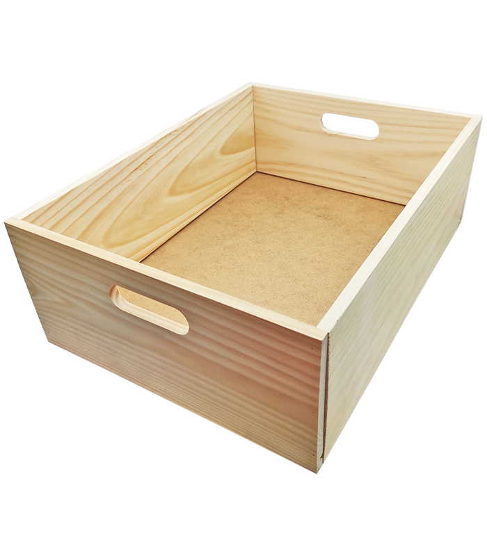 Caja de almacenamiento con asas, madera, caja rectangular decorativa, almacenaje documentos, juguetes, herramientas, comida, ropa, 14 x 40 x 30 cm