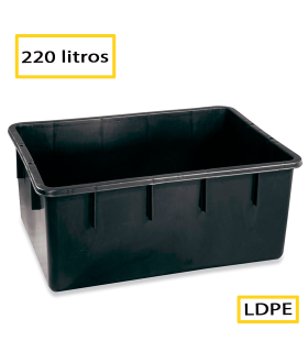 Tradineur - Cubo de plástico rectangular para mortero, tina, depósito, tanque, barreño, contenedor de agua para riego, construcción (Negro, 220 litros)