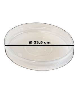 Tradineur - Plato de plástico transparente para maceta, bandeja, platillo redondo para tiesto de interior, exterior, jardín, terraza o balcón, Ø 23,5 cm