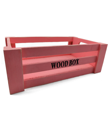 Tradineur - Caja de madera con asas "Wood Box" - Almacenamiento y organización - Caja Multiusos, Decoración, Herramientas, cocina, etc. - 26 x 16 x 9 cm - Color Rosa