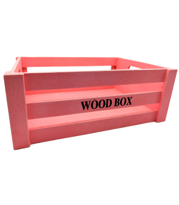 Tradineur - Caja de madera con asas "Wood Box" - Almacenamiento y organización - Caja Multiusos, Decoración, Herramientas, cocina, etc. - 34 x 24 x 13 cm - Color Rosa