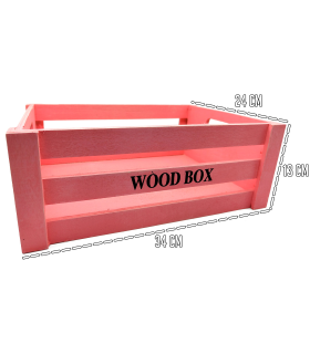 Tradineur - Caja de madera con asas "Wood Box" - Almacenamiento y organización - Caja Multiusos, Decoración, Herramientas, cocina, etc. - 34 x 24 x 13 cm - Color Rosa