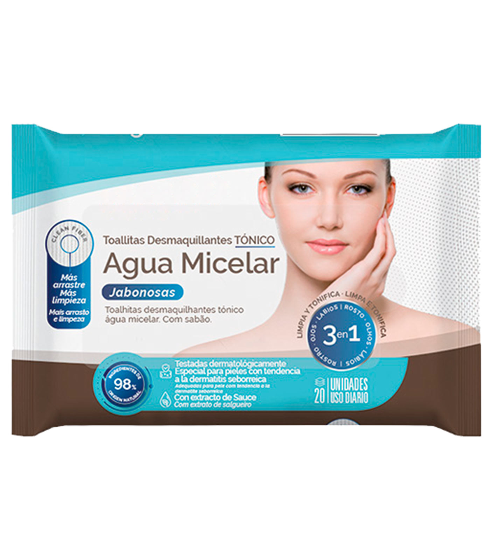 Tradineur - Toallitas desmaquillantes Tónico agua Micelar - Tejido Exfoliante - Todo en 1, rostro, ojos y labios - Incluye 20 Toallas.