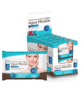 Tradineur - Toallitas desmaquillantes Tónico agua Micelar - Tejido Exfoliante - Todo en 1, rostro, ojos y labios - Incluye 20 Toallas.