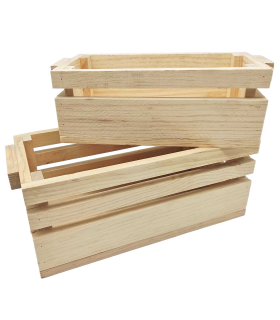 Tradineur - Set de 2 cajas de madera con asas, recipientes multiusos rectangulares, almacenaje de herramientas, accesorios de pintura, decoración, 31,2 x 15,2 x 12 cm y 26,2 x 12,2 x 9 cm