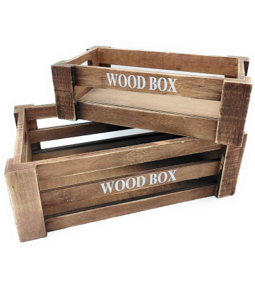 Tradineur - Set de 2 cajas de madera con asas, wood box, multiusos, almacenaje de objetos, herramientas, accesorios de pintura, decoración, cocina (Marrón, 26 x 16 x 9 cm y 22 x 12 x 7 cm)