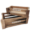 Tradineur - Set de 2 cajas de madera con asas, wood box, multiusos, almacenaje de objetos, herramientas, accesorios de pintura, decoración, cocina (Marrón, 26 x 16 x 9 cm y 22 x 12 x 7 cm)