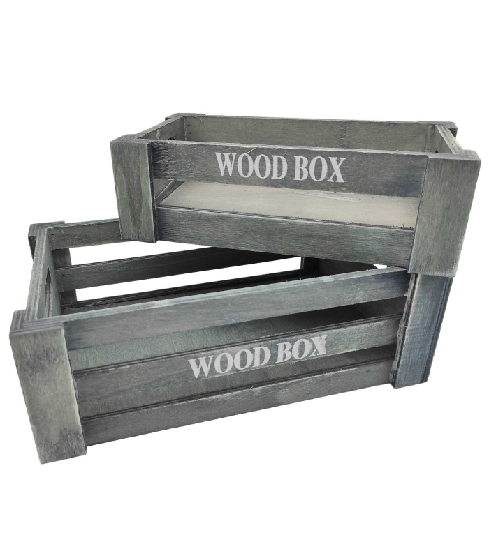 Tradineur - Set de 2 cajas de madera con asas, wood box, almacenaje de objetos, herramientas, accesorios de pintura, multiusos, decoración, cocina (Gris azulado, 26 x 16 x 9 cm y 22 x 12 x 7 cm)