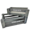 Tradineur - Set de 2 cajas de madera con asas, wood box, almacenaje de objetos, herramientas, accesorios de pintura, multiusos, decoración, cocina (Gris azulado, 26 x 16 x 9 cm y 22 x 12 x 7 cm)