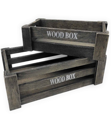 Tradineur - Set 2 cajas de madera con asas, wood box, almacenaje de objetos, herramientas, accesorios de pintura, multiusos, decoración, cocina (Gris oscuro, 26 x 16 x 9 cm y 22 x 12 x 7 cm)