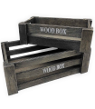 Tradineur - Set 2 cajas de madera con asas, wood box, almacenaje de objetos, herramientas, accesorios de pintura, multiusos, decoración, cocina (Gris oscuro, 26 x 16 x 9 cm y 22 x 12 x 7 cm)