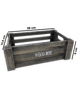 Tradineur - Set 2 cajas de madera con asas, wood box, almacenaje de objetos, herramientas, accesorios de pintura, multiusos, decoración, cocina (Gris oscuro, 26 x 16 x 9 cm y 22 x 12 x 7 cm)