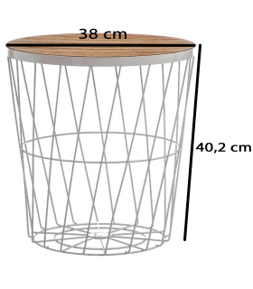 Tradineur - Mesa auxiliar nórdica, mesita de centro para café, té, estructura metálica, tapa de madera extraíble, salón, dormitorio (Blanco, 40 x 38 cm)