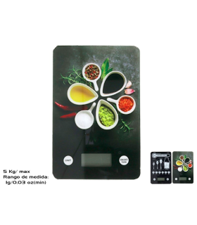 Tradineur - Bascula digital para cocina - Max 5 kg - Pantalla LCD - Batería Incluida - Botón Táctil - 23 x 15 cm - Modelo Aleatorio