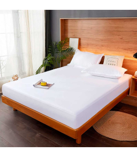 Tradineur - Sábana bajera ajustable, 50% algodón y 50% poliéster, válida para cama de 90, especial pieles sensibles, suave y transpirable (Blanco - 90 x 200 cm)