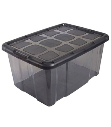 Tradineur - Caja translúcida de almacenaje con tapa, plástico, cajón multiusos, ordenación, almacenamiento de objetos, hogar, fabricada en España, 60 litros, 29,7 x 61,5 x 45 cm, gris