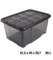 Tradineur - Caja translúcida de almacenaje con tapa, plástico, cajón multiusos, ordenación, almacenamiento de objetos, hogar, fabricada en España, 60 litros, 29,7 x 61,5 x 45 cm, gris