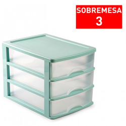 Tradineur - Cajonera de sobremesa - Fabricado en España - 3 Cajones Transparentes - Torre de almacenaje, armario, baño, oficina
