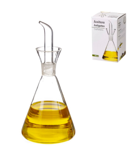 Tradineur - Aceitera de cristal antigoteo, elaboración artesanal, cristal fino y elegante, dispensador de aliño rellenable, aceite, vinagre - 13,5 x 9 cm - 250 ml