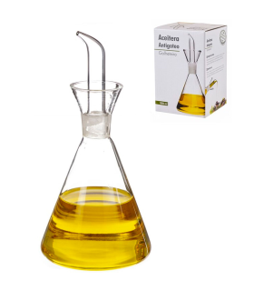 Tradineur - Aceitera de cristal antigoteo, cristal fino y elegante, elaboración artesanal, dispensador de aliño rellenable, aceite, vinagre - 15,5 x 11 cm - 500 ml