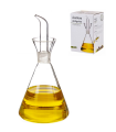 Tradineur - Aceitera de cristal antigoteo, cristal fino y elegante, elaboración artesanal, dispensador de aliño rellenable, aceite, vinagre - 15,5 x 11 cm - 500 ml