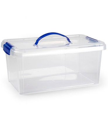 Tradineur - Caja de plástico con tapa y asa Nº24, transparente, cajón de almacenaje multiusos, ordenación, objetos, hogar, 10 litros, 38,5 x 23 x 17,5 cm