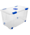 Caja de plástico nº12  transparente con ruedas de 41 x 73,2,x 41 cm,con capacidad para 90 litros. Baúl con tapa para organización del hogar. Arcón de plástico para varios usos en interior o exterior