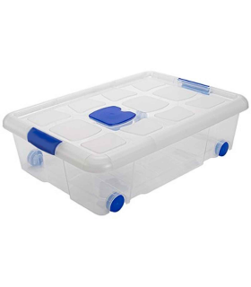 Caja de plastico transparente de almacenamiento con tapa y ruedas nº 6 con 31 litros de capacidad 61.5 x 44 x 17.5 cm (ancho x profundo x alto)