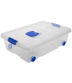 Caja de plastico transparente de almacenamiento con tapa y ruedas nº 6 con 31 litros de capacidad 61.5 x 44 x 17.5 cm (ancho x profundo x alto)