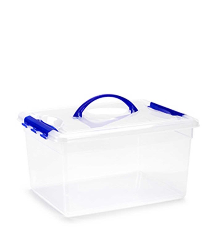 Tradineur - Caja de plástico transparente de 34 x 18 x 27 cm, con capacidad de 12 litros, Contenedor de plástico para almacenamiento con tapa, válida para interior e exterior.