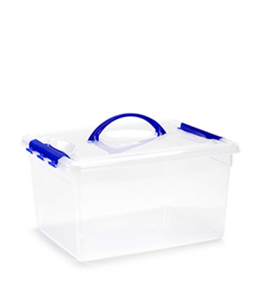 Tradineur - Caja de plástico transparente de 34 x 18 x 27 cm, con capacidad de 12 litros, Contenedor de plástico para almacenamiento con tapa, válida para interior e exterior.