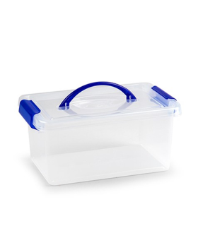 Tradineur - Caja de plástico con tapa de color azul y asa, de 29  x 18,5  x 13 cm,con capacidad para 4 litros. Baúl con tapa para organización del hogar. Arcón de plástico para distintos usos.