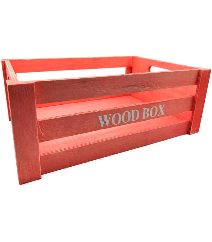 Tradineur - Caja de madera con asas "Wood Box" - Almacenamiento y organización - Caja Multiusos, Decoración, Herramientas, cocina, etc. - 38 x 28 x 15 cm - Color Rojo