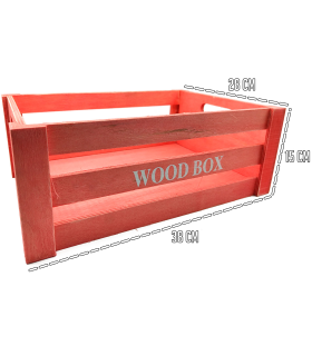 Tradineur - Caja de madera con asas "Wood Box" - Almacenamiento y organización - Caja Multiusos, Decoración, Herramientas, cocina, etc. - 38 x 28 x 15 cm - Color Rojo