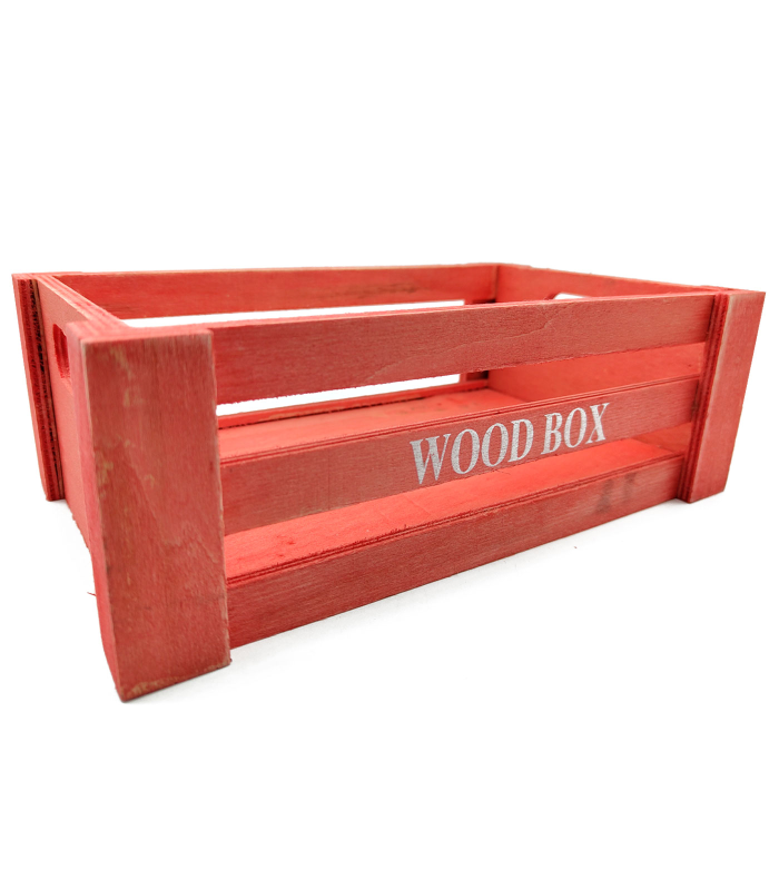 Tradineur - Caja de madera con asas "Wood Box" - Almacenamiento y organización - Caja Multiusos, Decoración, Herramientas, cocina, etc. - 30 x 20 x 11 cm - Color Rojo