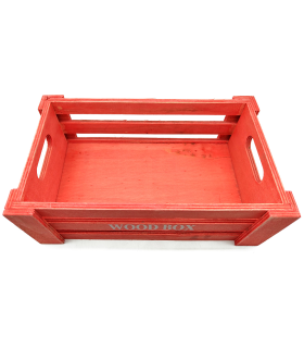 Tradineur - Caja de madera con asas "Wood Box" - Almacenamiento y organización - Caja Multiusos, Decoración, Herramientas, cocina, etc. - 30 x 20 x 11 cm - Color Rojo