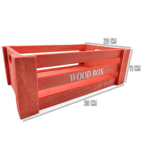 Tradineur - Caja de madera con asas "Wood Box" - Almacenamiento y organización - Caja Multiusos, Decoración, Herramientas, cocina, etc. - 30 x 20 x 11 cm - Color Rojo