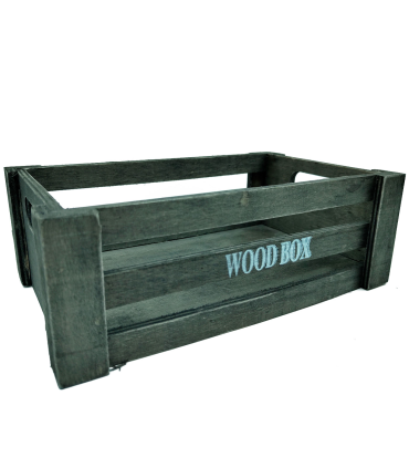 Tradineur - Caja de madera con asas "Wood Box" - Almacenamiento y organización - Caja Multiusos, Decoración, Herramientas, cocina, etc. - 26 x 16 x 9 cm - Color Gris