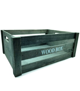 Tradineur - Caja de madera con asas "Wood Box" - Almacenamiento y organización - Caja Multiusos, Decoración, Herramientas, cocina, etc. - 34 x 24 x 13 cm - Color Gris