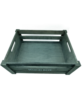 Tradineur - Caja de madera con asas "Wood Box" - Almacenamiento y organización - Caja Multiusos, Decoración, Herramientas, cocina, etc. - 34 x 24 x 13 cm - Color Gris