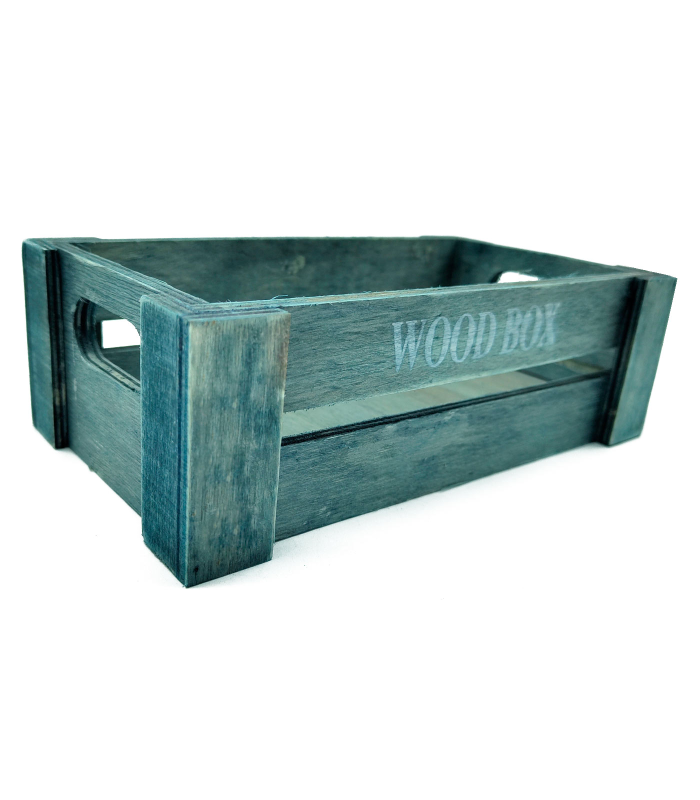 Tradineur - Caja de madera con asas "Wood Box" - Almacenamiento y organización - Caja Multiusos, Decoración, Herramientas, cocina, etc. - 22 x 12 x 7 cm - Color Gris Azulado