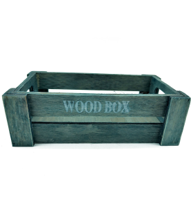 Tradineur - Caja de madera con asas "Wood Box" - Almacenamiento y organización - Caja Multiusos, Decoración, Herramientas, cocina, etc. - 22 x 12 x 7 cm - Color Gris Azulado