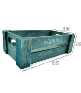 Tradineur - Caja de madera con asas "Wood Box" - Almacenamiento y organización - Caja Multiusos, Decoración, Herramientas, cocina, etc. - 22 x 12 x 7 cm - Color Gris Azulado