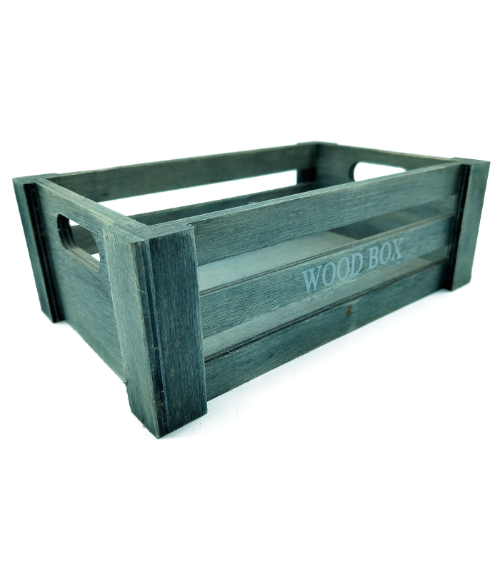 Tradineur - Caja de madera con asas "Wood Box" - Almacenamiento y organización - Caja Multiusos, Decoración, Herramientas, cocina, etc. - 26 x 16 x 9 cm - Color Gris Azulado